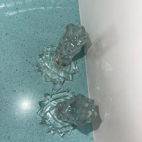 Tiffany Vintage MCM Candlesticks Rock Cut Crystal Set of 2 Collectible Decor - Picture 5 of 7
